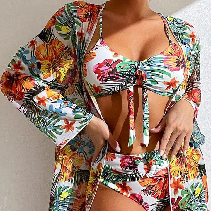 Driedelige Bikiniset met Bloemenpatroon