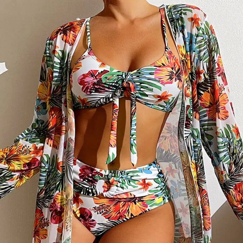 Driedelige Bikiniset met Bloemenpatroon