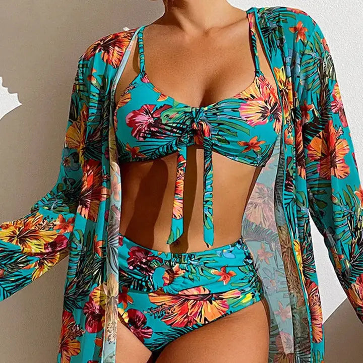 Driedelige Bikiniset met Bloemenpatroon